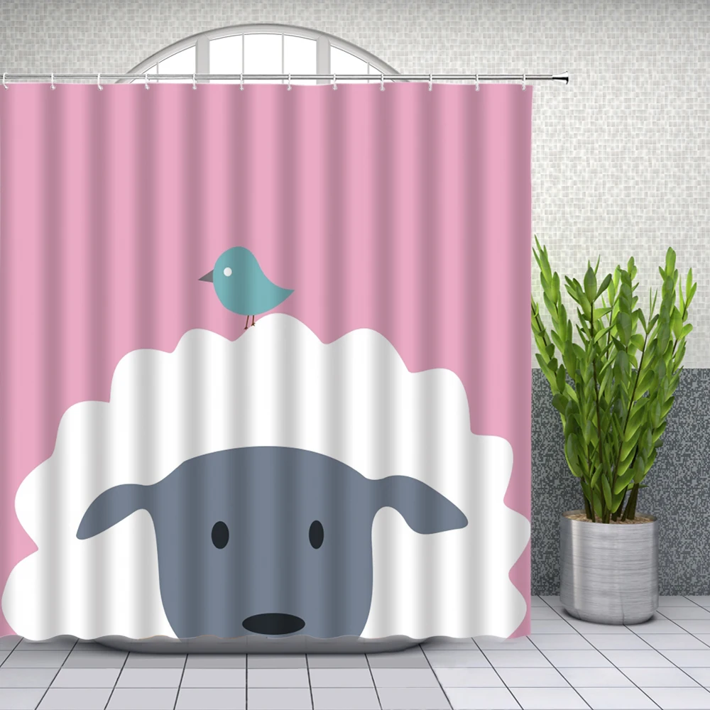 

Cartoons Shower Curtains Panda Zebra Animal 3D Bathroom Home Decor Waterproof Polyester Bath Curtain 12pcs Plastic With Hooks
