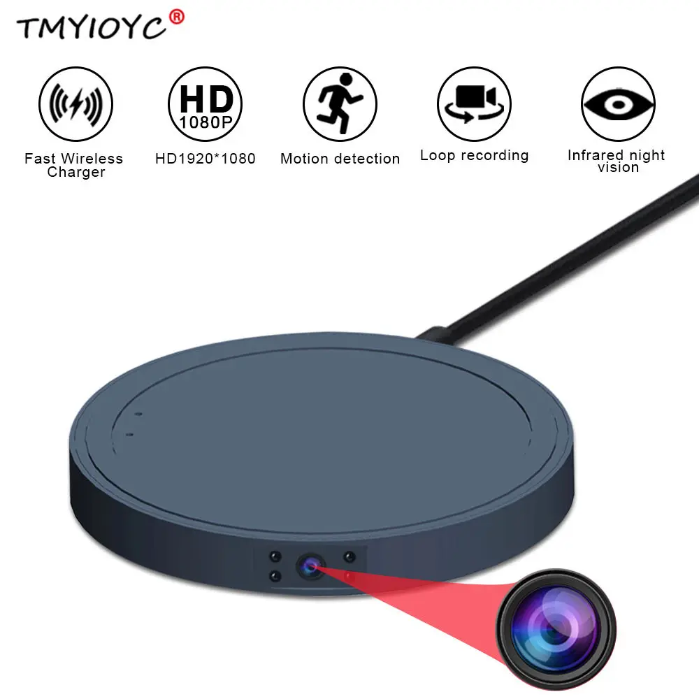 MD19 мини камера Быстрое беспроводное зарядное устройство для iPone samsung телефон HD 1080P ночное видение микро камера обнаружения движения видео рекордер