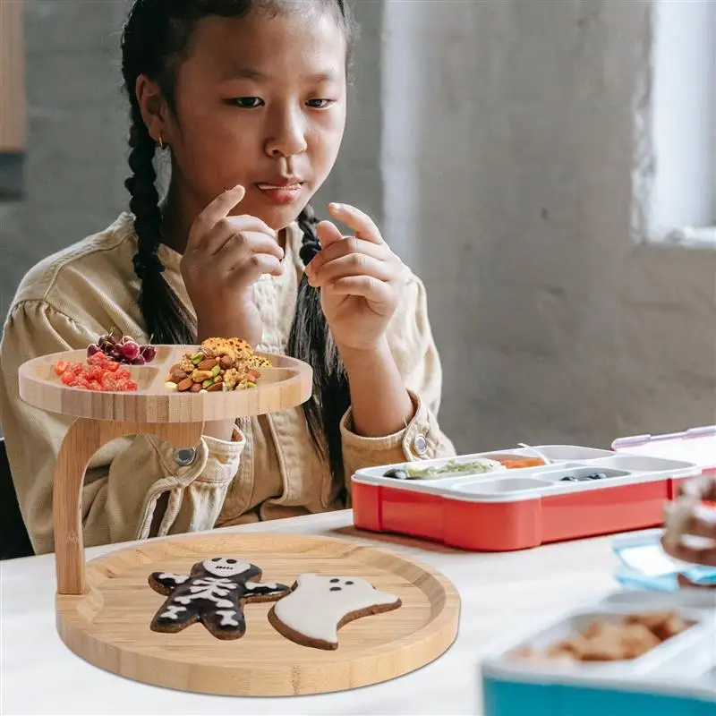 

1pc Bamboo Fruit Snack Tray Living Room Fruit Tray 2-layer Desktop Fruit Tray