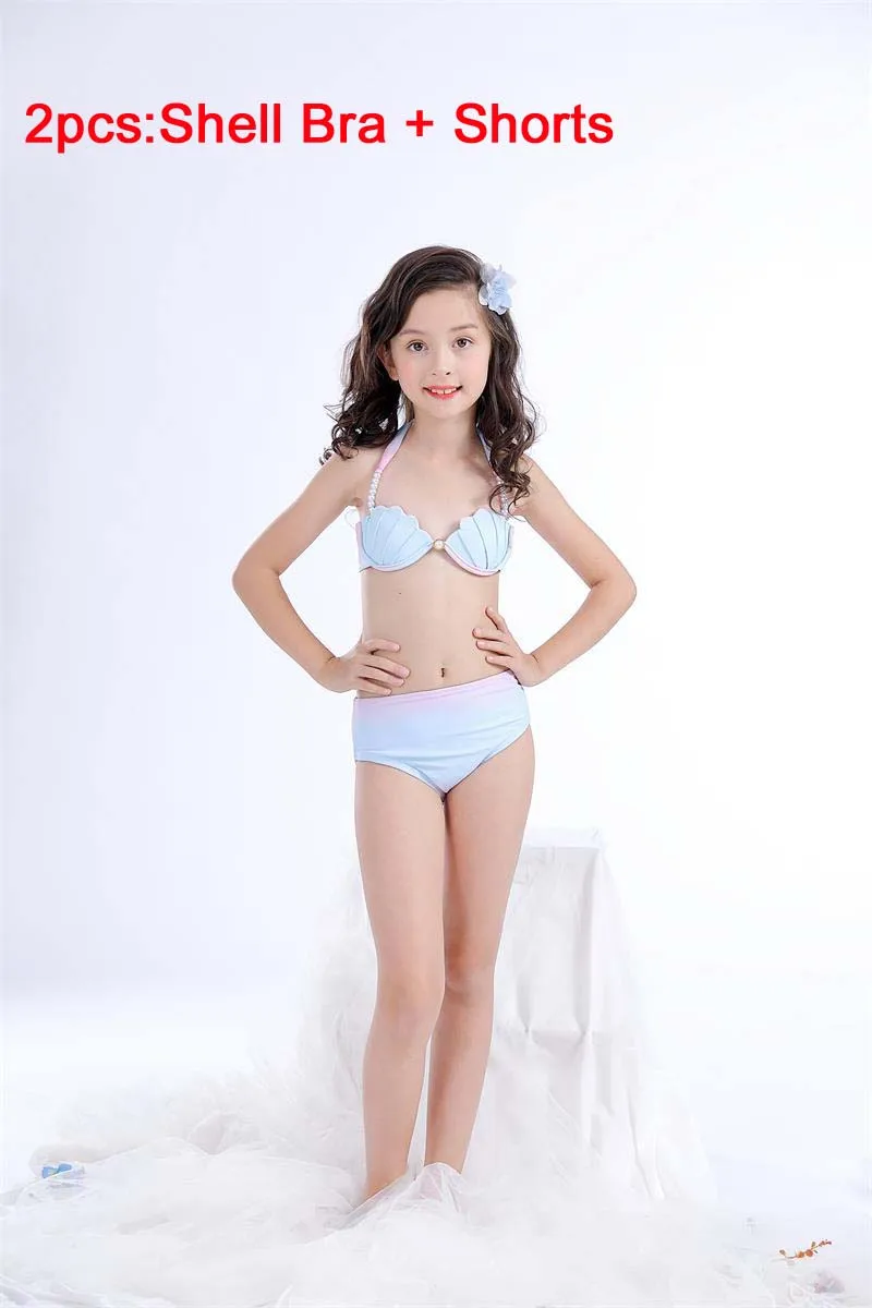 Bra Add Shorts Новинка; купальный костюм русалки для девочек; Костюм Русалки с хвостом Ариэль; детский купальный костюм; костюм для костюмированной вечеринки без плавника - Цвет: Bra Add Shorts