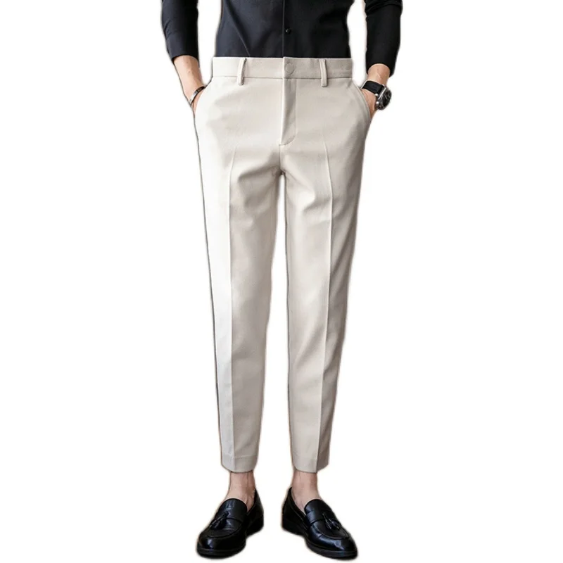 

Woolen Business Dress Pants for Men Wedding Suit Pants Casual Slim Fit Office Social Trousers Streetwear Pantalon Homme 28-36