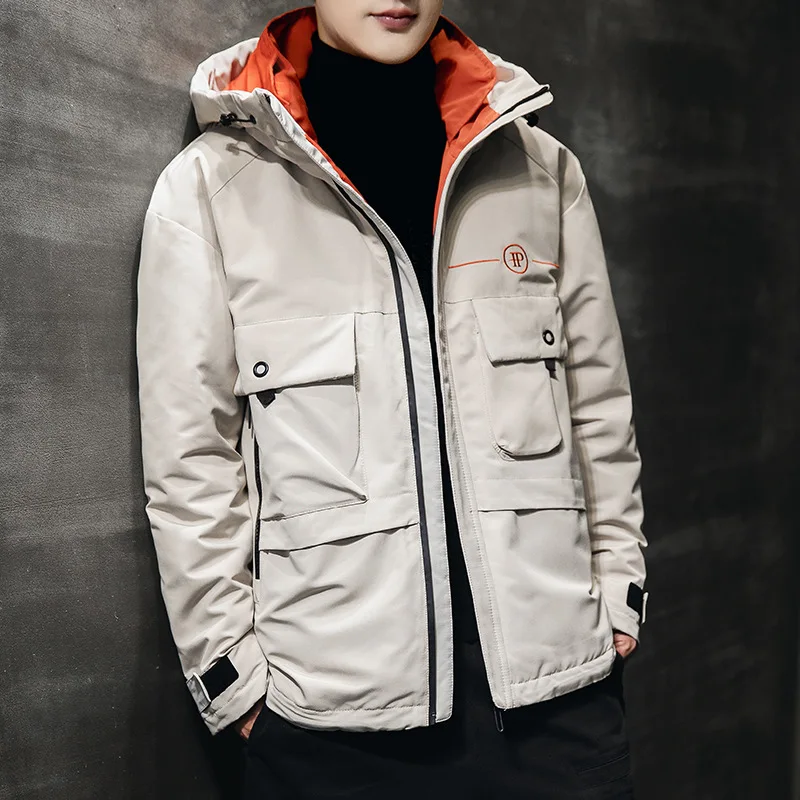 Мужская зимняя куртка новая ветрозащитная теплая трендовая короткая с карманами