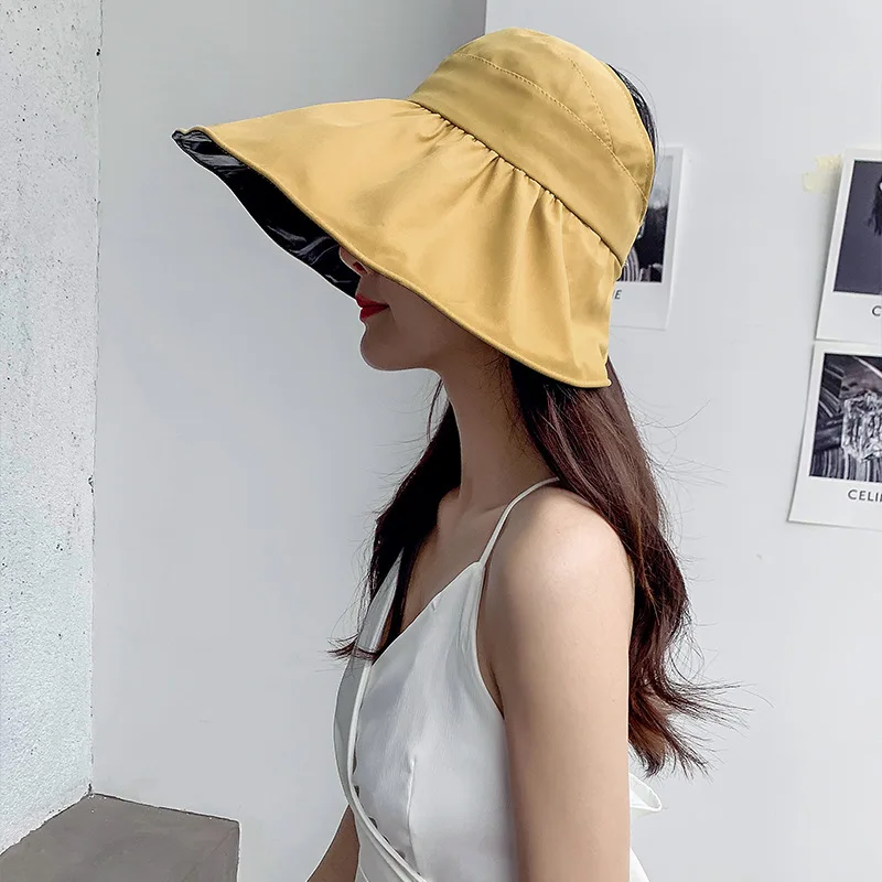 

Summer Sun Protection Sun Hat For Women Wide Brim Cap Ladies Beach Visor Hat Girl Holiday UV Protection Sun Hat Empty Top Fold