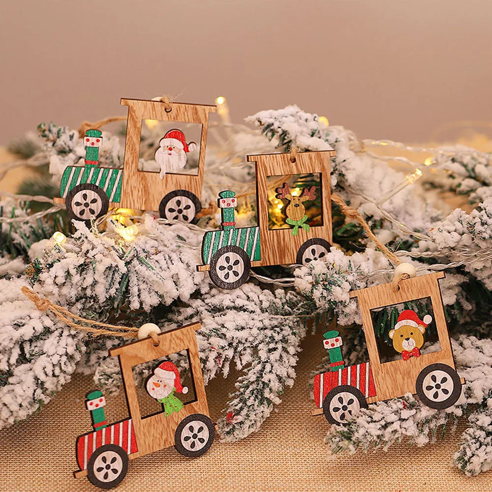 4 шт./компл. DIY Рождественский поезд Деревянные Подвески Рождественская елка