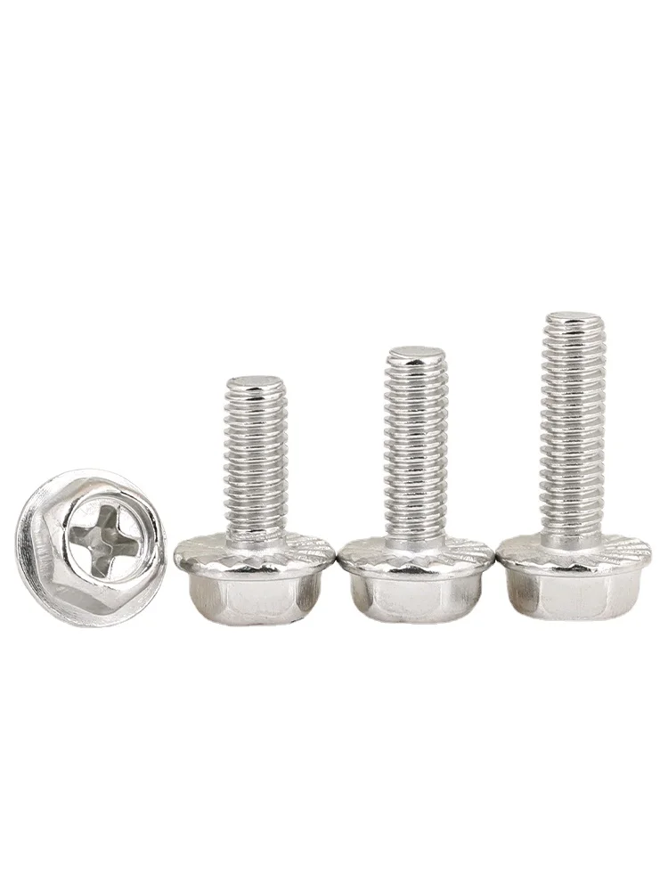 

10pcs/LOT A2 304 Stainless Steel Cross Flange Screws Outer Hexagonal Toothed Bolts Non-slip Screw M5 M6 M8 L=10-20mm 12mm 16mm