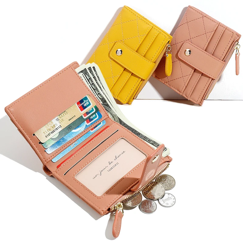

2021 New Women's Fashion Leather Bifold Wallets Girls Luxury Designer Zipper Coin Small Purse Card Holder Female Hasp Clutch