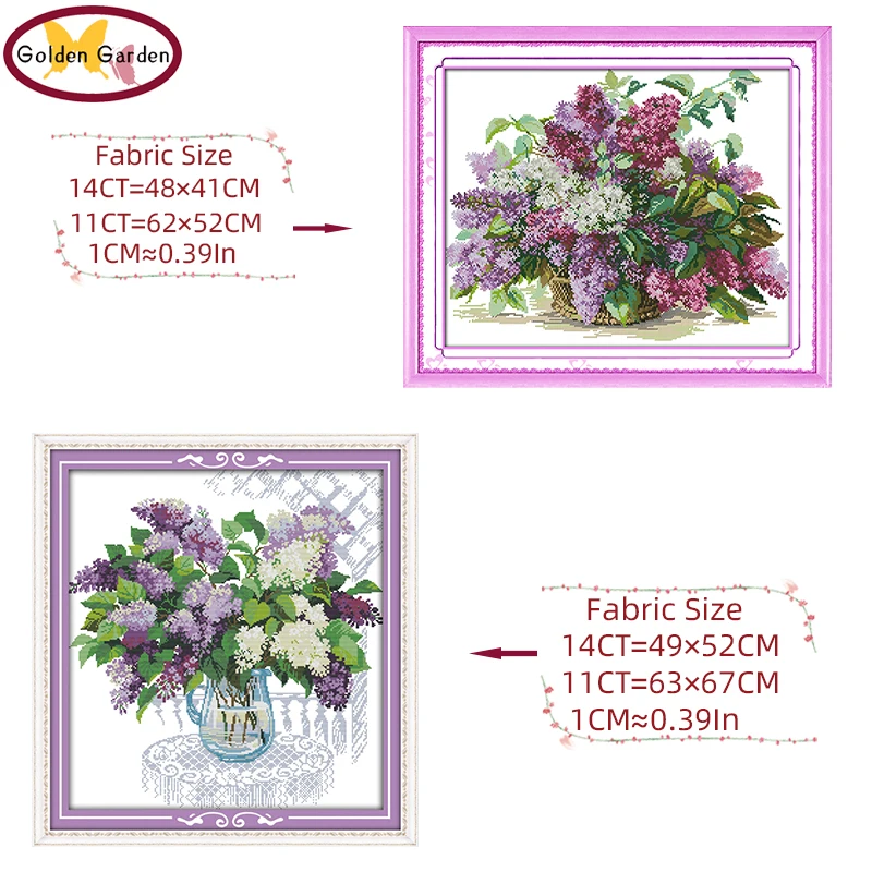 

GG Lilac Flower Pattern Counted Cross Stitch Joy Sunday 11CT14CT DIY Cross Stitch Embroidery Needlework Kits for Home Decoration