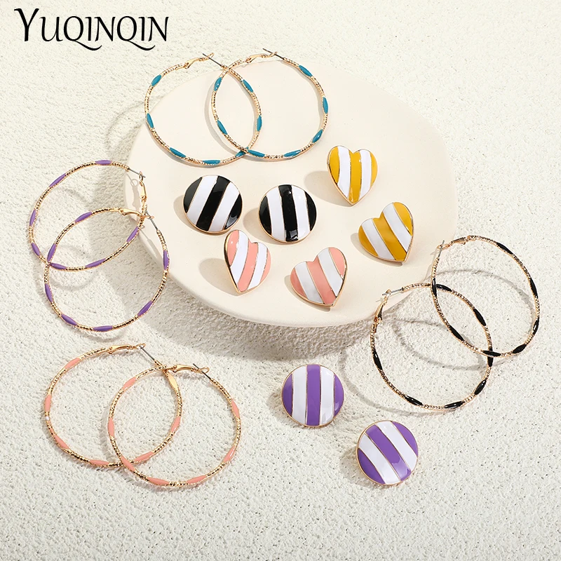 

Trend Round Heart Stud Earrings For Women Fashion Elegant Korean Big Ear Rings For Girls Colorful Party Gold Metal Accessories