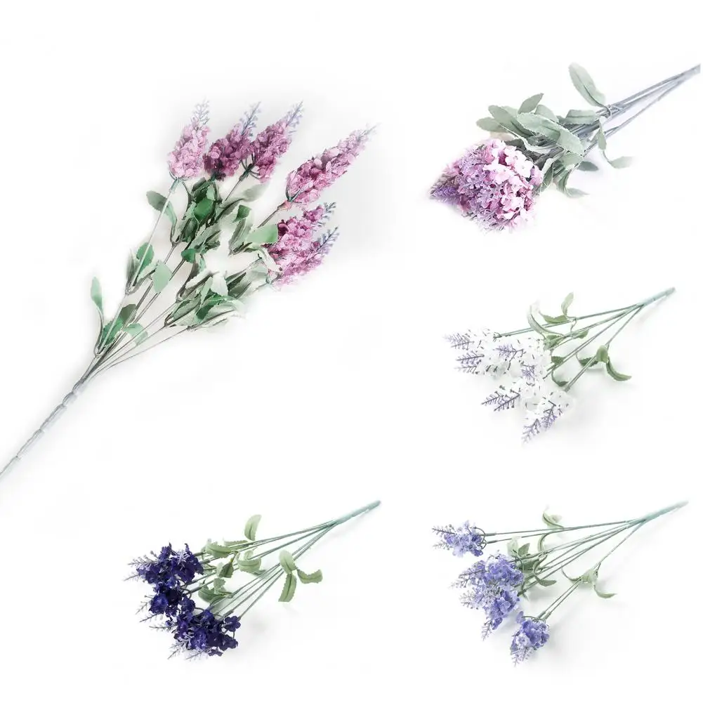 

10 Head Artificial Flower Clear Texture Bright Color Plastic Artificial Lavender Desktop Decor for Home Balcony Flower Bonsai