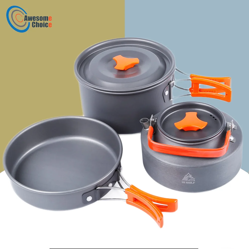 Набор из 3 чайников для открытого воздуха посуда кемпинга алюминиевая складная