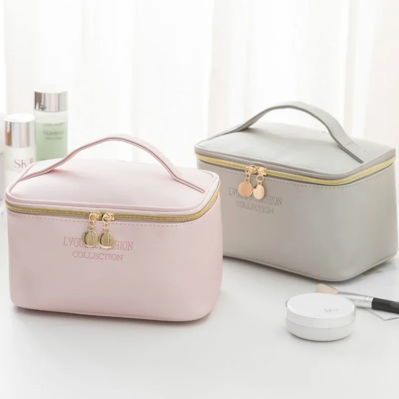 Большая сумка для хранения косметики домашняя организация Розовый матовый
