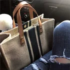 Простая модная вместительная дамская сумочка-тоут в винтажном стиле, портативный офисный деловой портфель в полоску для женщин в Корейском стиле