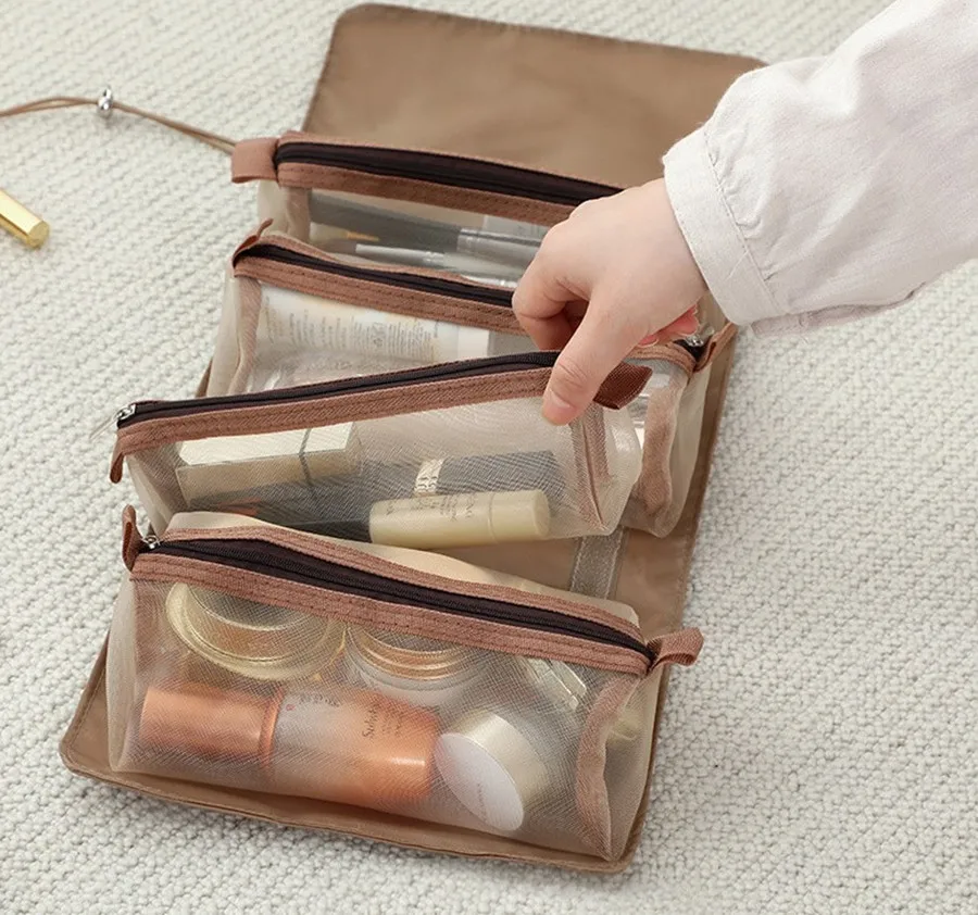 

Detachable makeup bag Portable large capacity 4-in-1 carry-on folding travel cosmetics storage wash bag