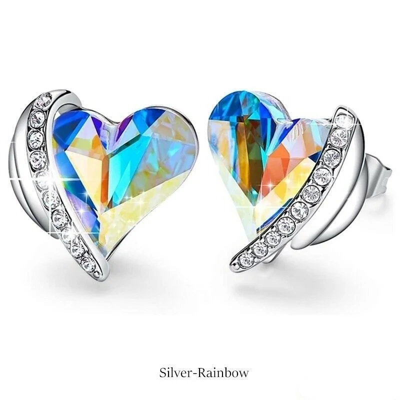 Женские серьги гвоздики в виде сердца с кристаллами|Серьги-гвоздики| |