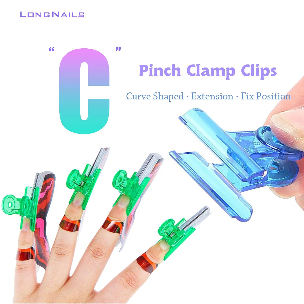 

“C” Curve-Shape Nail Pinch Clips Form 31*31*23mm Clear Acrylic/Gel Tips Extension Clamps Pinch Tool C-curve Nails FormClips 5pcs