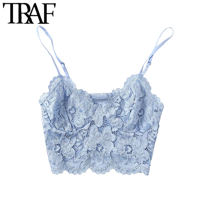 

FAKUNTN Women Sexy Fashion Lace Bralette Cropped Tank Top Vintage Backless Adjustable Thin Strap Female Camis Chic Tops