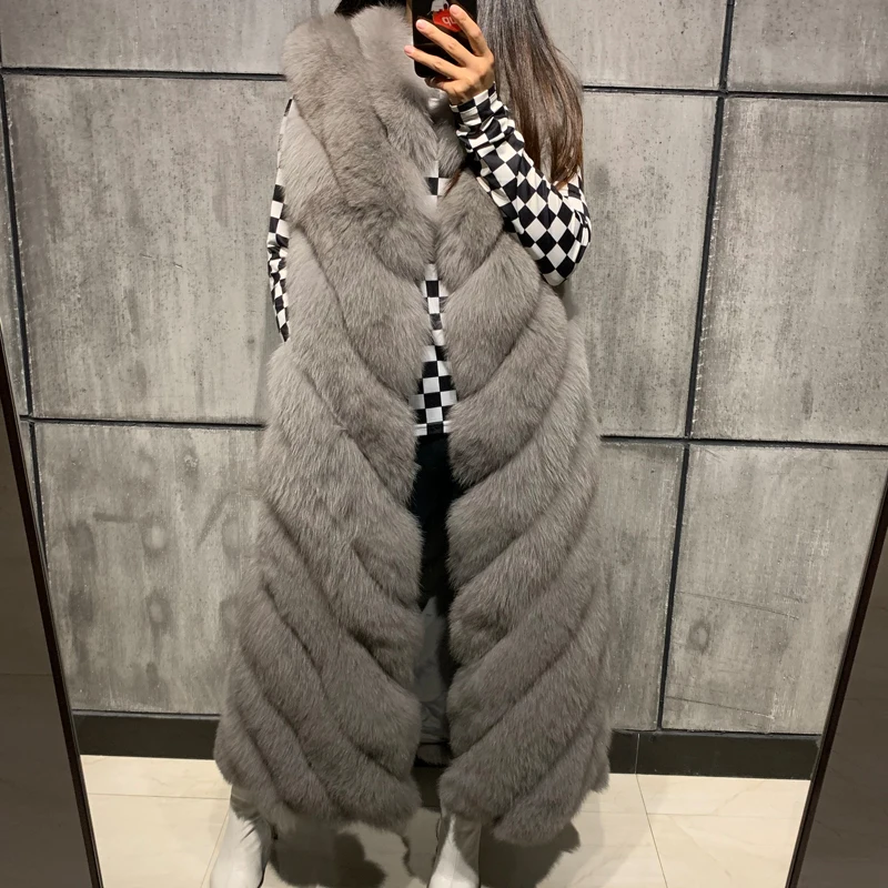 Натуральный меховой жилет длинный женский натуральный Лисий мех | Женская одежда