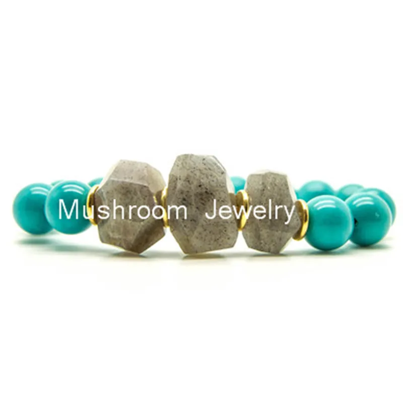 GenuineTurquoise Stone Beads Natural Labradorite Nugget Fashion Braceelet Jewelry