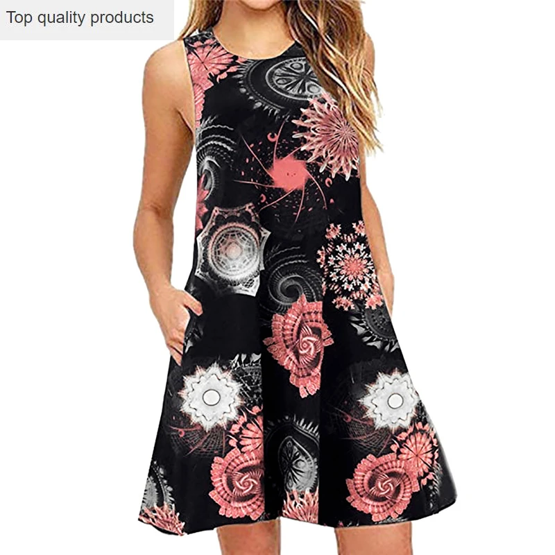 2020 New Spring Summer European Women sleeveless Loose Casual back zipper Dresses Large size Round neck Dress C095 | Женская одежда