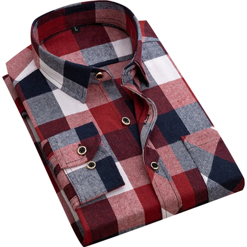 

Men's Plaid Shirt 2022 New Casual Cotton Pocket Loose Long Sleeve Shirt