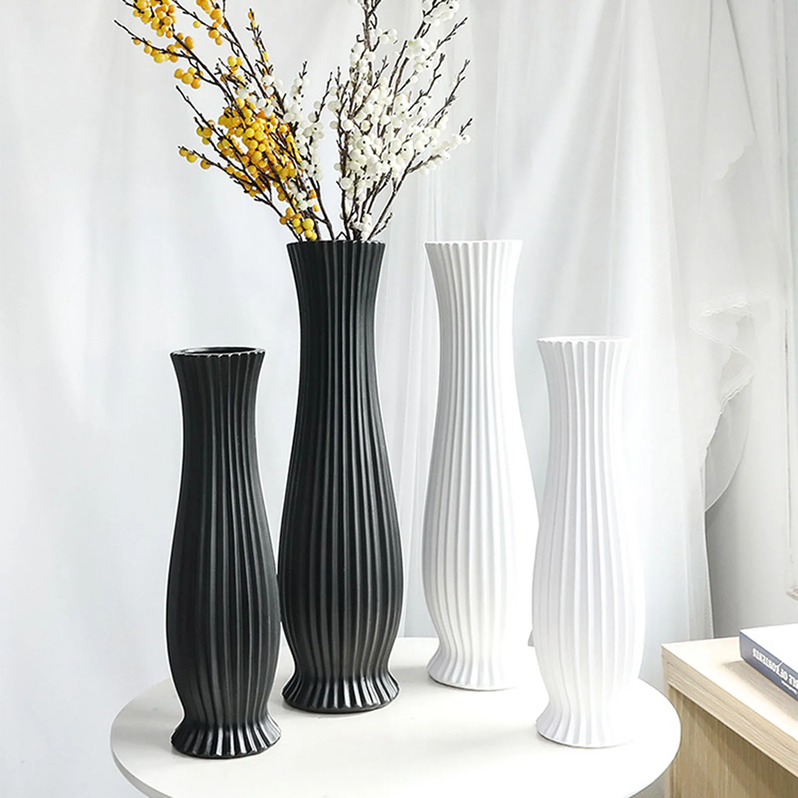

Ceramic Vase Ornaments Floor Gardening Supplies High-quality Materials Black White Color Home Decorations Flower Pot Decoration