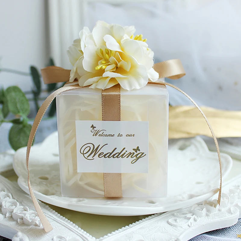 50 шт./лот романтические коробки для конфет из ПВХ прозрачная Свадебная