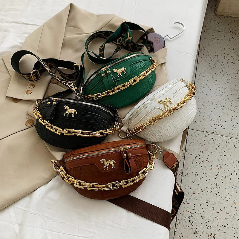 

Fashion Luxury Brand Leather Saddle Bag Mini Fashion Lady Chest bag Crocodile Pattern One Shoulder Messenger Chain Bag Waist Bag