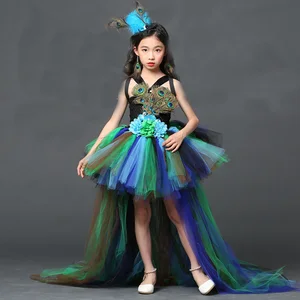 Imported Peacock Flower Party Tutu Dresses Children Party Evening Dress Pageant Prom Ball Gown Kids Peacock F