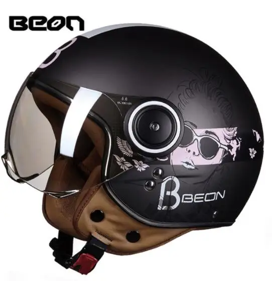 BEON для мужчин и женщин мотоциклетный шлем Chopper 3/4, винтажный шлем с открытым лицом, мотоциклетный шлем Casco Capacete, мотоциклетный шлем - Цвет: 110B-010