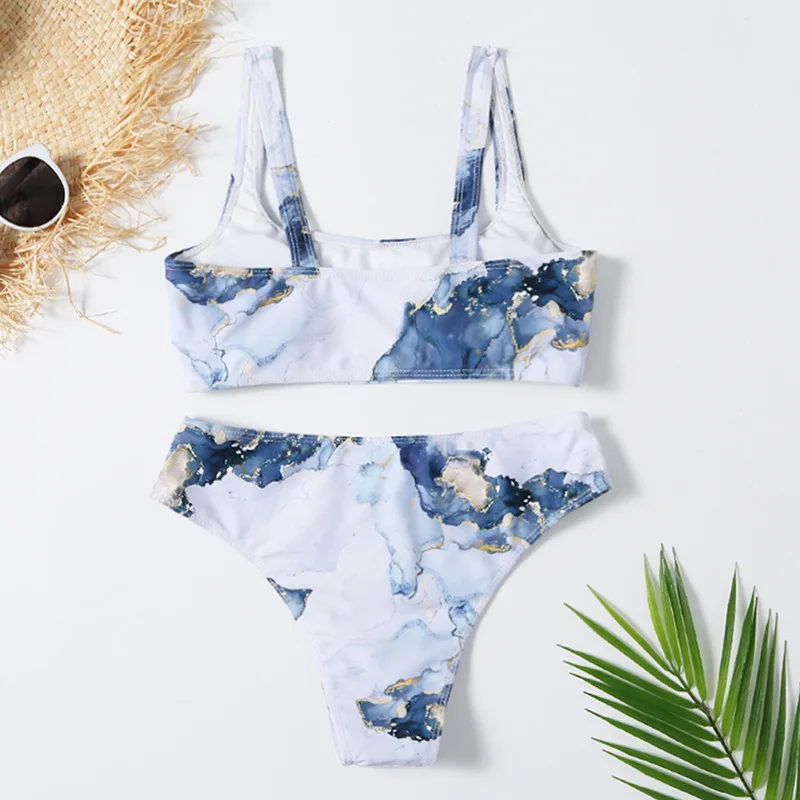 

Miturn 2021 Printed Two Pieces Bikini Set Swimsuit Female Women Beachwear Swimwear Bather Bathing Suit 2 Piece Sets Womens