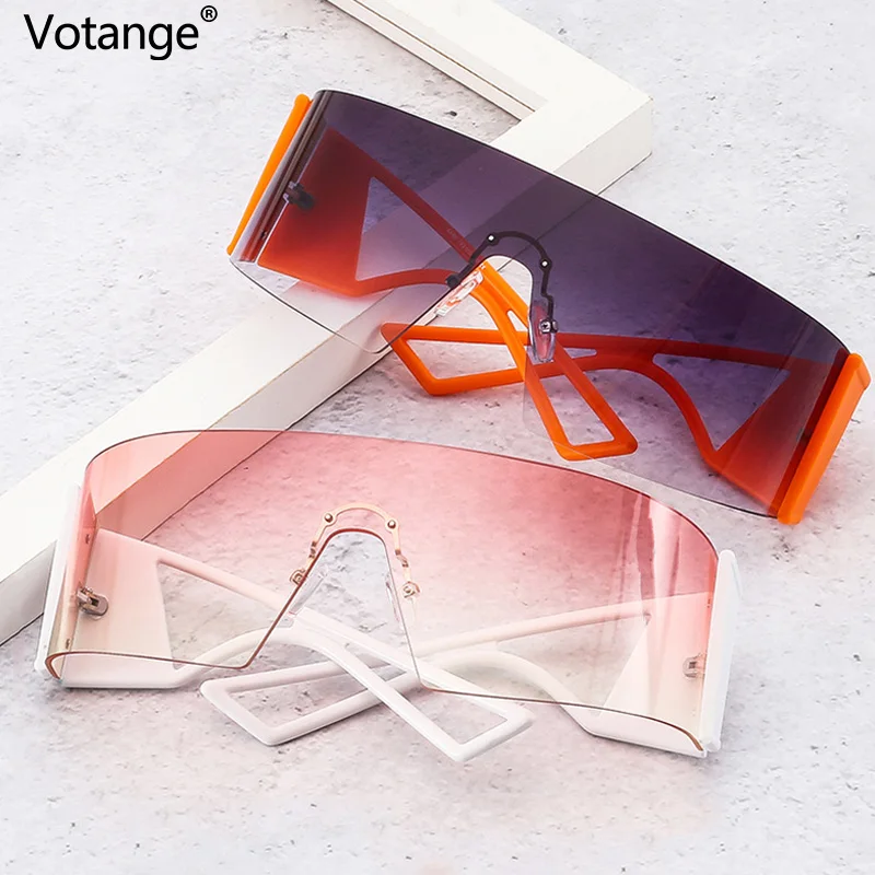 Модные цельные солнцезащитные очки без оправы в стиле ретро 2021 с защитой от