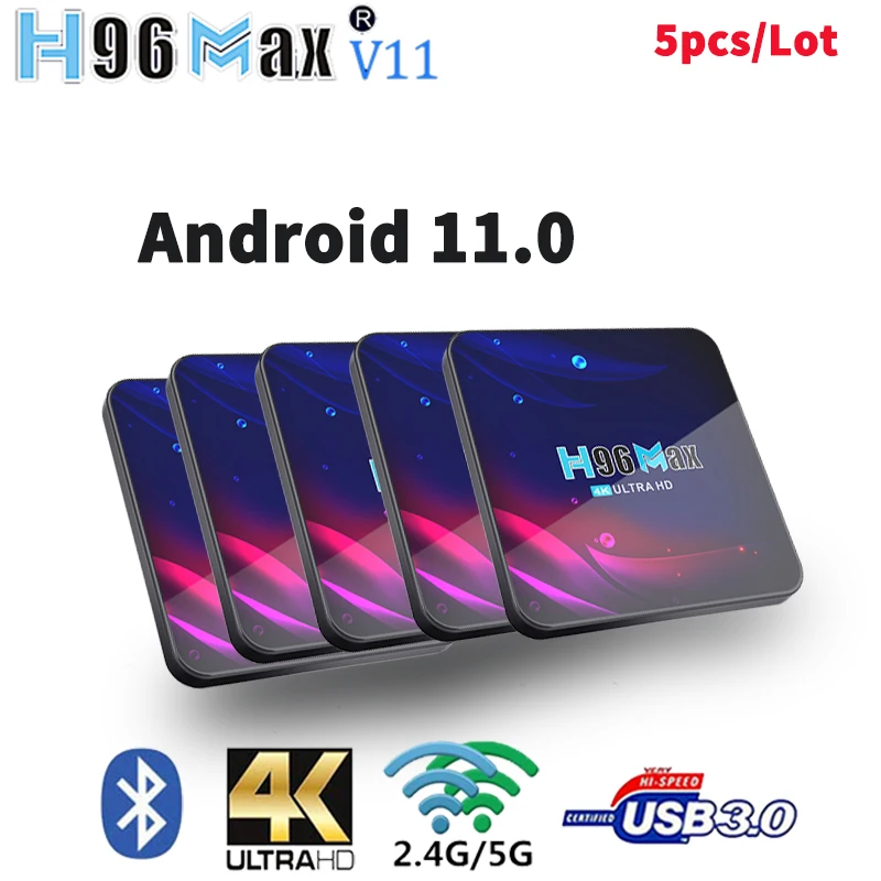 

5pcs H96 Max V11 Android 11 Smart TV Box Rockchip RK3318 4G64GB BT4.0 Voice 4K Media Player 2.4G 5G Dual Wifi Set Top Box H96max