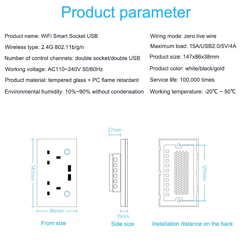 

WIFI Smart USB Wall Socket 15A Power Universal Electrical Plug Outlet Touch Switch Wireless Charge Work with Alexa Google Home