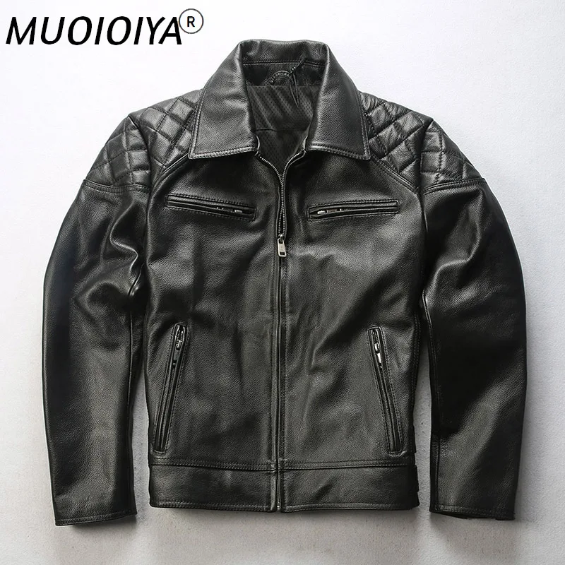 

ANGEL 2021 New Men Black David Genuine Motorcycle Leather Jacket Fashion Splice Soft Cowhide Riding Biker Jackets Winter Coats
