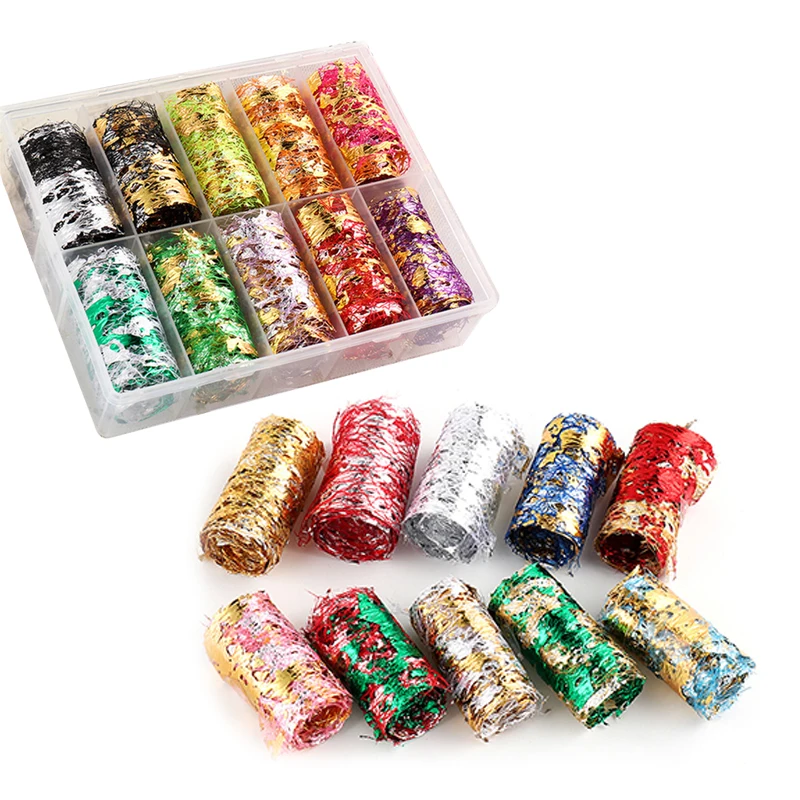 

10Rolls/Box Nail Stickers Nail Foil Transfer Sticker Decorative Stickers Colored Platinum Paper Shreds Decals Nail Accessories