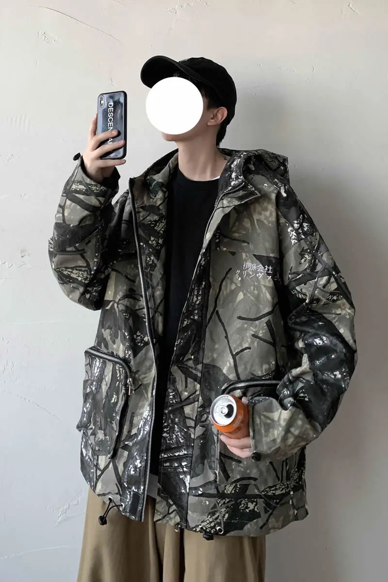 

Men's jacket 2021 spring and winter new slim solid color camouflage hooded thick jacket loose casual young men's clothing