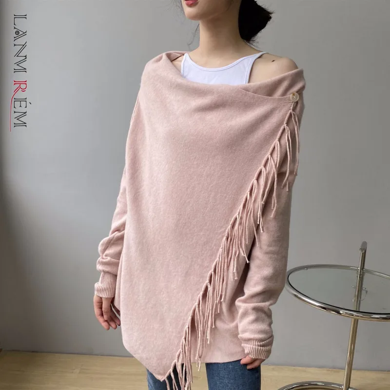 

LANMREM кардиган женский вязаный свитер свободный с одной пуговицей и кисточками верхняя одежда в Корейском стиле 2022 весна осень модные топы ...