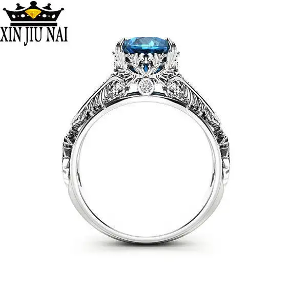 2018 винтажное обручальное кольцо с синим Цирконом серебряного цвета женское