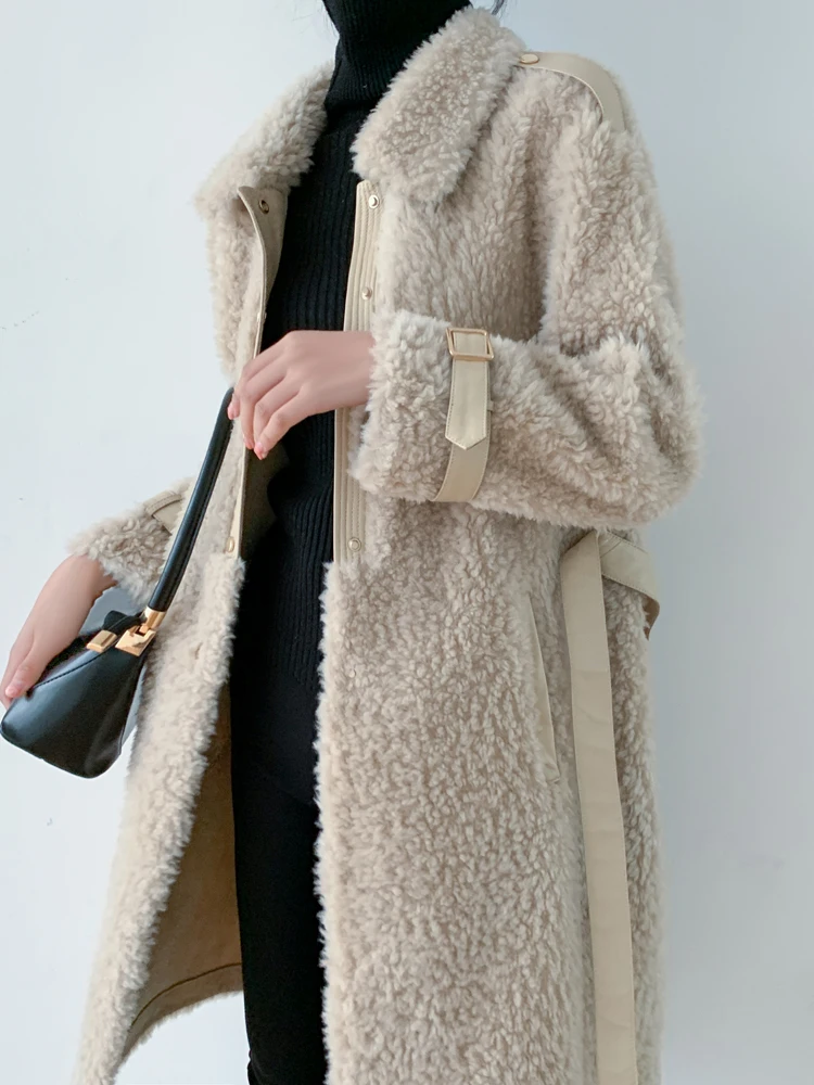 Real Fur Coat Female Vintage Long Sheep Shearing Jacket Women Clothes 2020 Korean Fashion 100% Wool Tops Hiver 1992 | Женская одежда