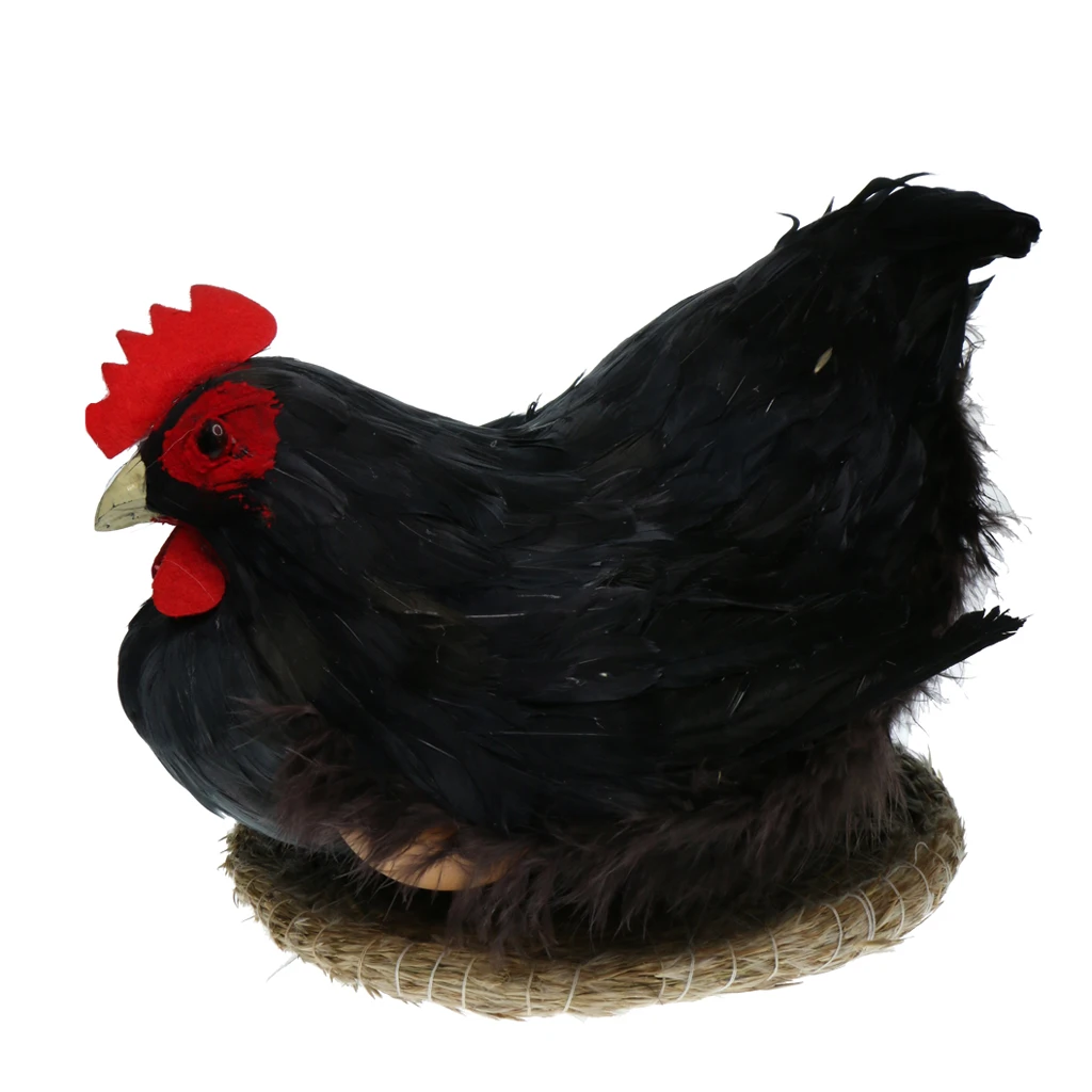 

Realistic Lifelike Feather Hen With Egg Figurine Spring Decor Furry Animal