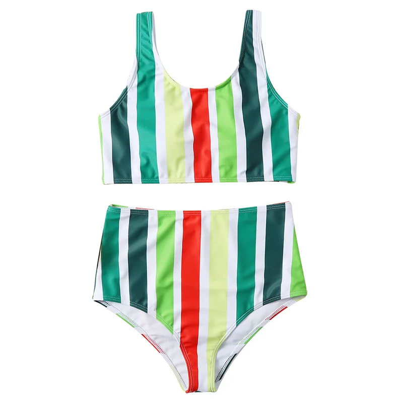 

Sexy Striped High Waist Bikini Set 2 Piece Swimsuit Women 2021 New Cropped Top Swimwear Separate Swim Beach Wear Bathing Suit