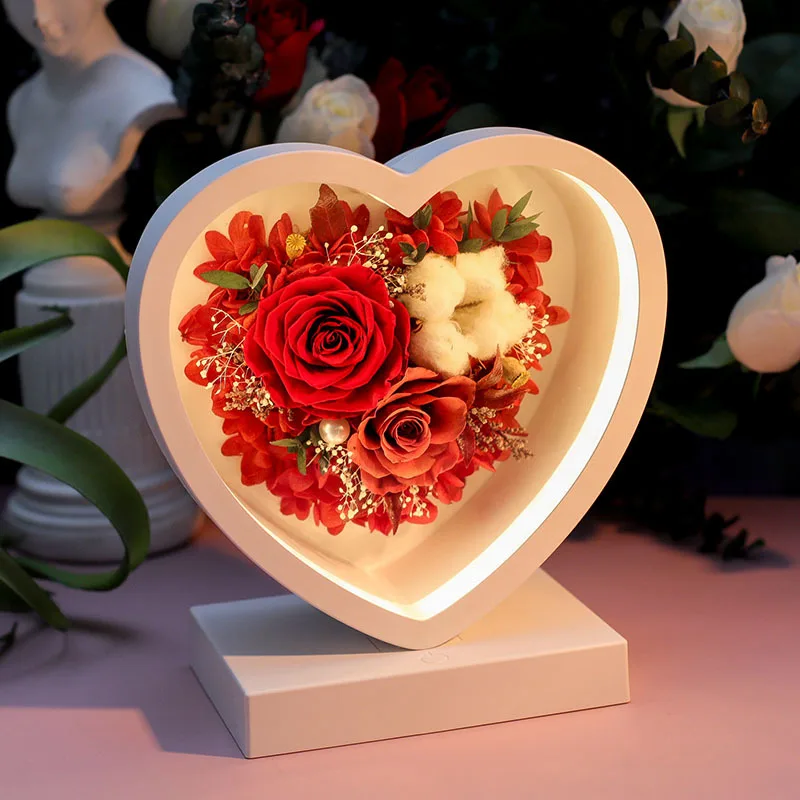 Eternal Preserved Rose Table Lamp Romantic And The Beast Real Flower Forever Love Light Wedding Favor Party Gift for Women Decor