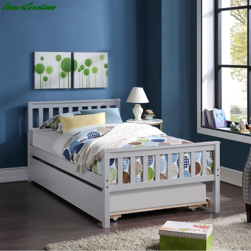 

Двухспальная кровать из сосновой древесины с укороченным сером и белым 79,5 л * 42 Вт * 33,5 ч дюймов с выдвижной укороченной кровати