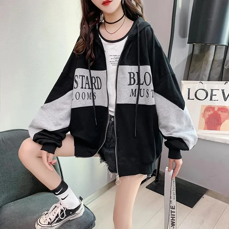 

Women Casual Printing Hooded Sweater Jacket 2021 Female Spring Autumn Korean Version Of The New Loose Zipper Cardiga Trend A150