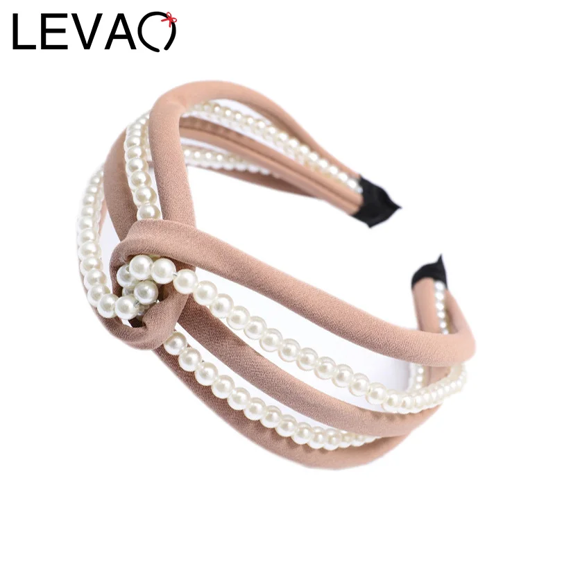 LEVAO, корейская мода, жемчуг, твердый крест, ободок, дикий тюрбан, для девушек, головной убор, Женская повязка на голову, женские нескользящие аксессуары для волос