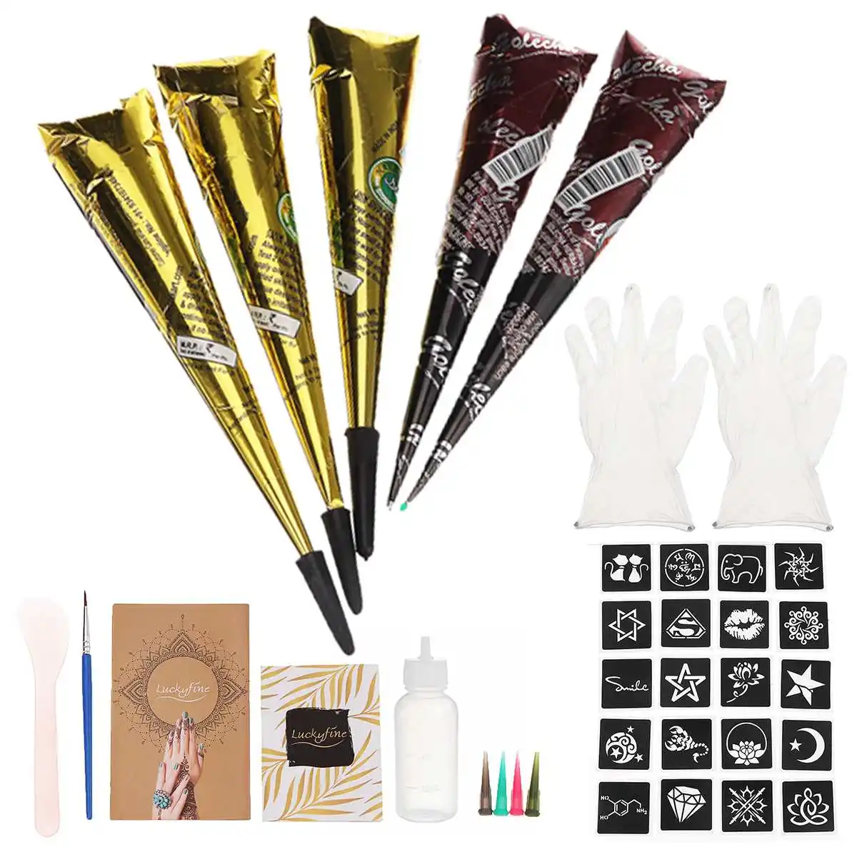 

Temporary Tattoo Templates Kit Black Herbal Henna Cones Body Art Paint Ink DIY Natural Color Temporary Waterproof Tattoo