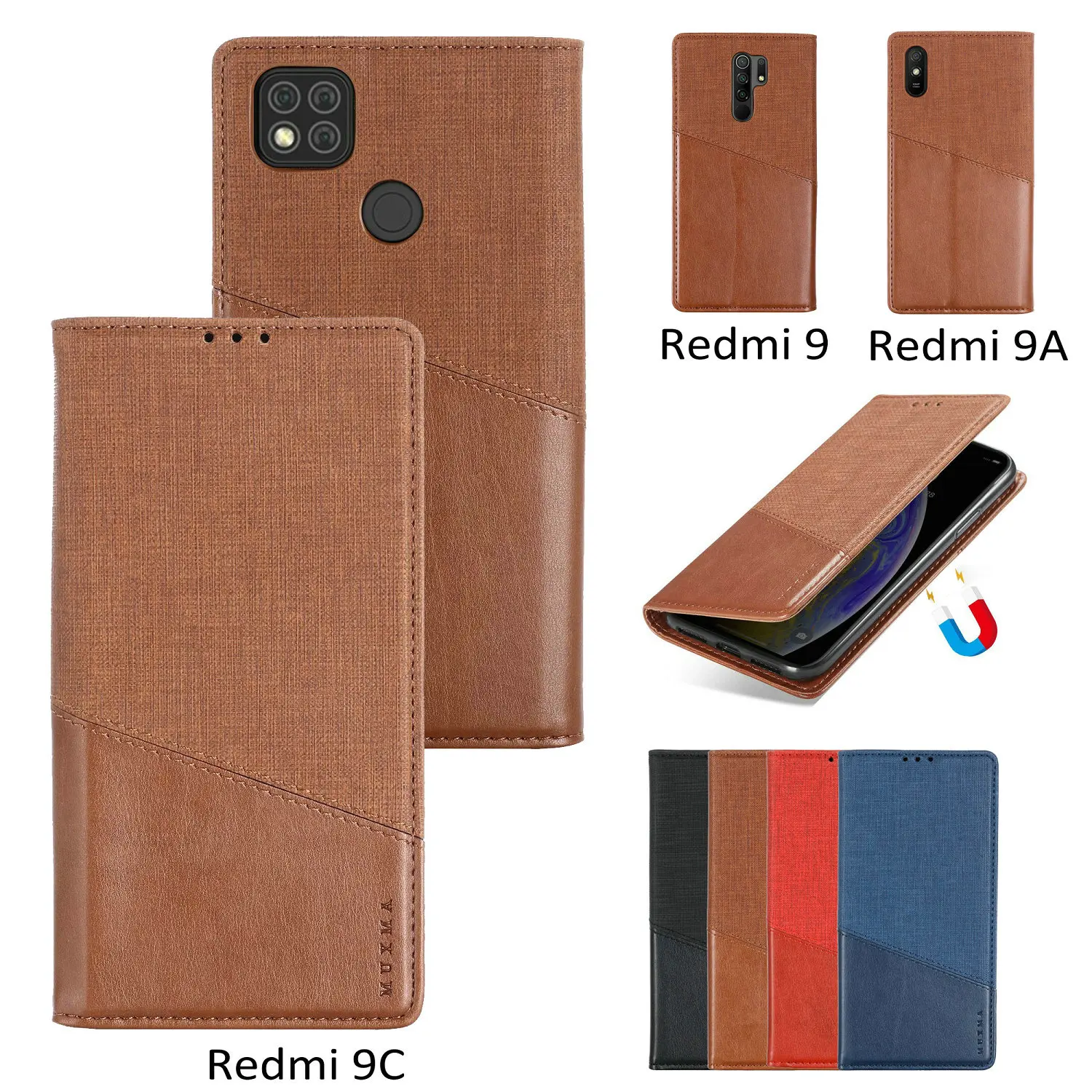 

Кожаный чехол-книжка с откидной крышкой и подставкой для Xiaomi Redmi 9 9A 9C 9i