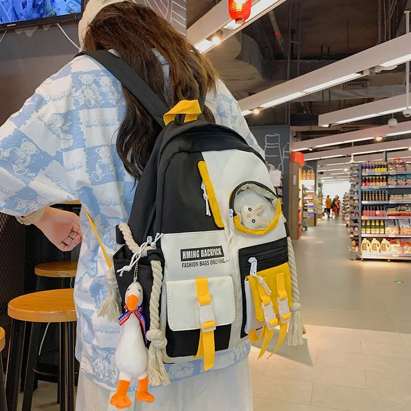 

Japanese Contrast Color Fashion Women's Backpack Cute Dolls Bookbags For Teenage Girls Nylon Waterproof Travel Backpacks