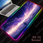 Большой игровой коврик для мыши с рисунком облаков, фиолетового неба, RGB светодиодный светодиодная подсветка, USB, проводная, цветная, светящаяся, нескользящая мышь XXL