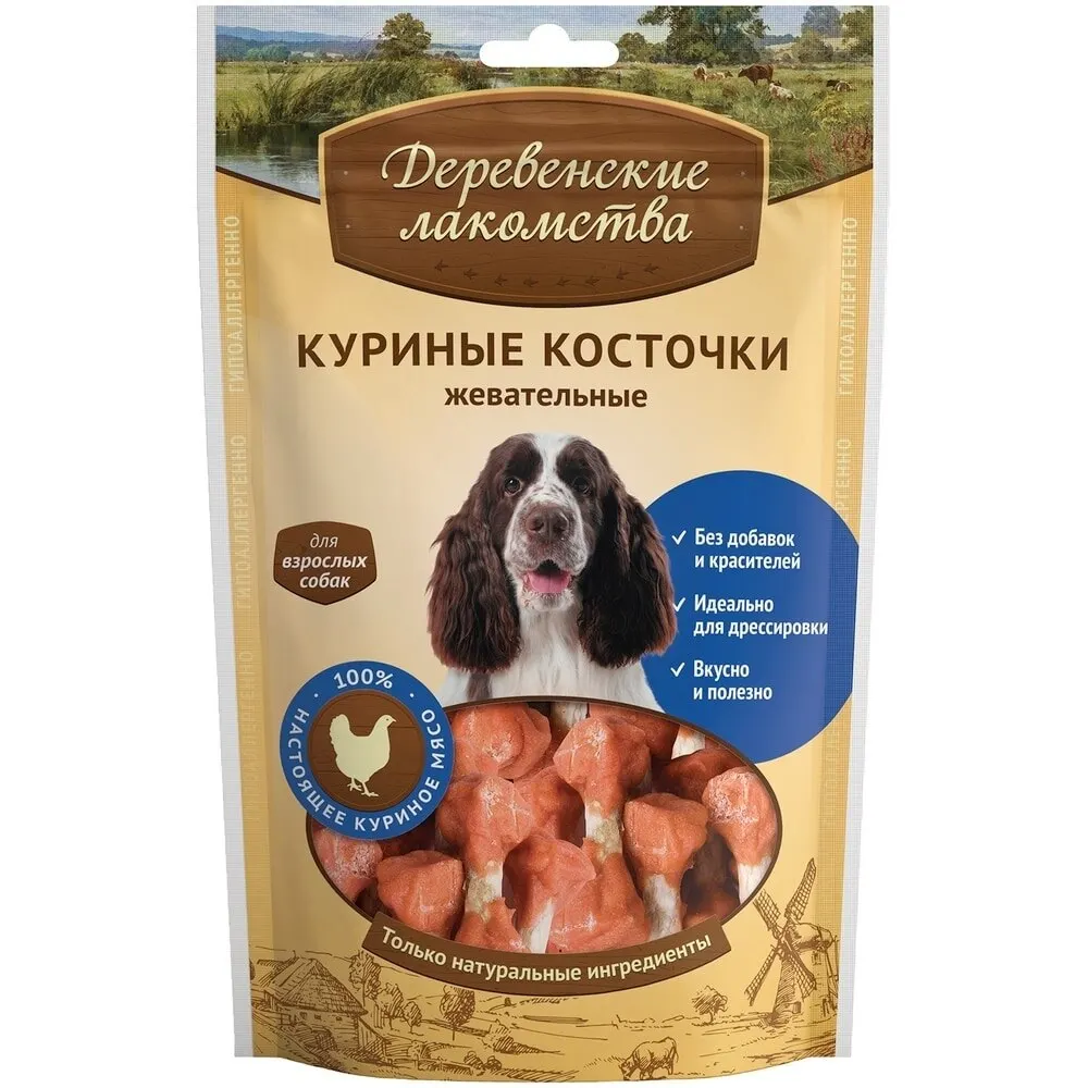 Деревенские лакомства Куриные косточки жевательные для собак 90 г|Лакомства и